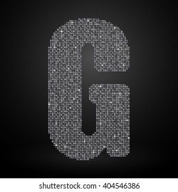 Vector sequins letter - G. Glitter font shape of silver dots, points, circles. Sequin type, alphabet, font. Creative disco club bright sparkle. Silver glitters, sparkles, paillettes letters.