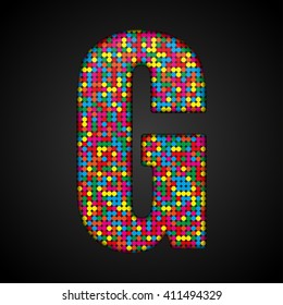 Vector sequins letter - G. Glitter font shape of colored dots, points, circles. Sequin type, alphabet, font. Creative disco club bright sparkle. Multi color glitters, sparkles, paillettes letters.