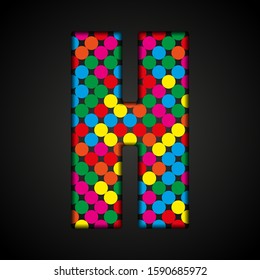 Vector sequins letter - H. Glitter font shape of colored dots, points, circles. Sequin type, alphabet, font. Creative disco club bright sparkle. Multi color glitters, sparkles, paillettes letters.