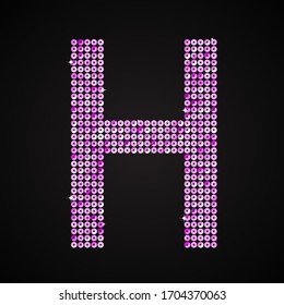 Vector sequins letter - H. Glitter font shape of pink dots, points, circles. Sequin type, alphabet, font. Creative disco club bright sparkle. Purple glitters, sparkles, paillettes letters.
