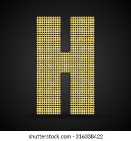 Vector sequins letter - H. Glitter font shape of golden dots, points, circles. Sequin type, alphabet, font. Creative disco club bright sparkle. Gold glitters, sparkles, paillettes letters.