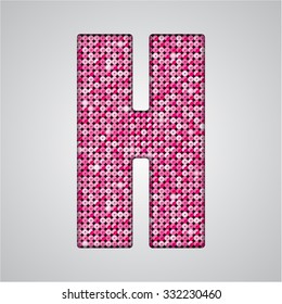 Vector sequins letter - H. Glitter font shape of pink dots, points, circles. Sequin type, alphabet, font. Creative disco club bright sparkle. Pink glitters, sparkles, paillettes letters.