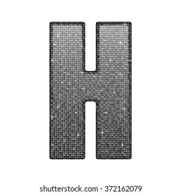 Vector sequins letter - H. Glitter font shape of silver dots, points, circles. Sequin type, alphabet, font. Creative disco club bright sparkle. Silver glitters, sparkles, paillettes letters.