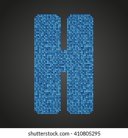 Vector sequins letter - H. Glitter font shape of blue dots, points, circles. Sequin type, alphabet, font. Creative disco club bright sparkle. Blue glitters, sparkles, paillettes letters.