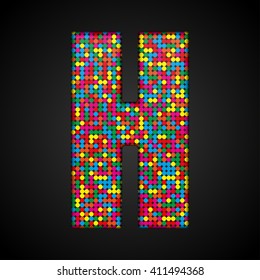 Vector sequins letter - H. Glitter font shape of colored dots, points, circles. Sequin type, alphabet, font. Creative disco club bright sparkle. Multi color glitters, sparkles, paillettes letters.
