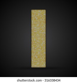 Vector sequins letter - I. Glitter font shape of golden dots, points, circles. Sequin type, alphabet, font. Creative disco club bright sparkle. Gold glitters, sparkles, paillettes letters.