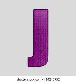 Vector sequins letter - J. Glitter font shape of pink dots, points, circles. Sequin type, alphabet, font. Creative disco club bright sparkle. Pink glitters, sparkles, paillettes letters.