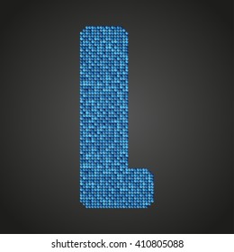 Vector sequins letter - L. Glitter font shape of blue dots, points, circles. Sequin type, alphabet, font. Creative disco club bright sparkle. Blue glitters, sparkles, paillettes letters.