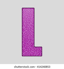 Vector sequins letter - L. Glitter font shape of pink dots, points, circles. Sequin type, alphabet, font. Creative disco club bright sparkle. Pink glitters, sparkles, paillettes letters.