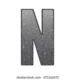 Vector sequins letter - N. Glitter font shape of silver dots, points, circles. Sequin type, alphabet, font. Creative disco club bright sparkle. Silver glitters, sparkles, paillettes letters.