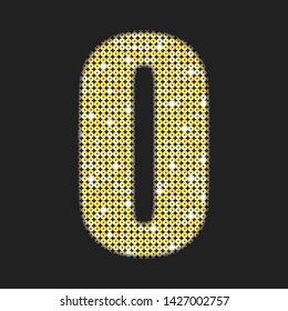Vector sequins letter - O. Glitter font shape of golden dots, points, circles. Sequin type alphabet, font. Creative disco club bright sparkle. Gold glitters, sparkles, paillettes letters.