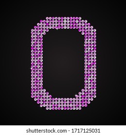 Vector sequins letter - O. Glitter font shape of pink dots, points, circles. Sequin type, alphabet, font. Creative disco club bright sparkle. Purple glitters, sparkles, paillettes letters.