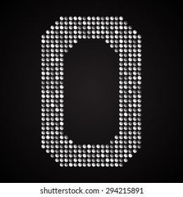 Vector sequins letter - O. Glitter font shape of silver dots, points, circles. Sequin type, alphabet, font. Creative disco club bright sparkle. Silver glitters, sparkles, paillettes letters.