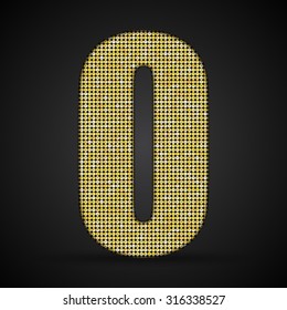 Vector sequins letter - O. Glitter font shape of golden dots, points, circles. Sequin type, alphabet, font. Creative disco club bright sparkle. Gold glitters, sparkles, paillettes letters.