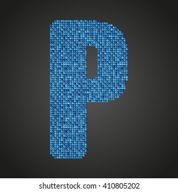 Vector sequins letter - P. Glitter font shape of blue dots, points, circles. Sequin type, alphabet, font. Creative disco club bright sparkle. Blue glitters, sparkles, paillettes letters.