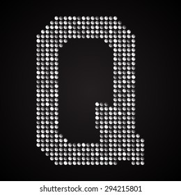 Vector sequins letter - Q. Glitter font shape of silver dots, points, circles. Sequin type, alphabet, font. Creative disco club bright sparkle. Silver glitters, sparkles, paillettes letters.
