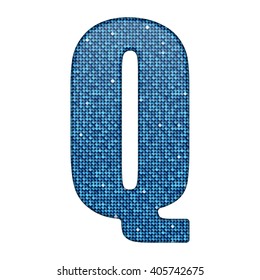 Vector sequins letter - Q. Glitter font shape of blue dots, points, circles. Sequin type, alphabet, font. Creative disco club bright sparkle. Blue glitters, sparkles, paillettes letters.