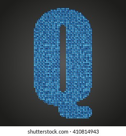 Vector sequins letter - Q. Glitter font shape of blue dots, points, circles. Sequin type, alphabet, font. Creative disco club bright sparkle. Blue glitters, sparkles, paillettes letters.