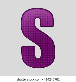 Vector sequins letter - S. Glitter font shape of pink dots, points, circles. Sequin type, alphabet, font. Creative disco club bright sparkle. Pink glitters, sparkles, paillettes letters.