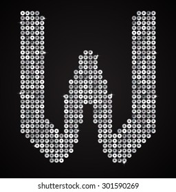 Vector sequins letter - W. Glitter font shape of silver dots, points, circles. Sequin type, alphabet, font. Creative disco club bright sparkle. Silver glitters, sparkles, paillettes letters.