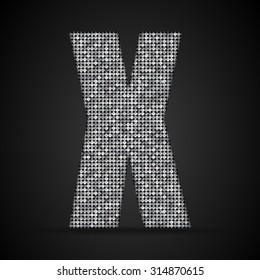 Vector sequins letter - X. Glitter font shape of silver dots, points, circles. Sequin type, alphabet, font. Creative disco club bright sparkle. Silver glitters, sparkles, paillettes letters.