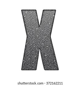 Vector sequins letter - X. Glitter font shape of silver dots, points, circles. Sequin type, alphabet, font. Creative disco club bright sparkle. Silver glitters, sparkles, paillettes letters.