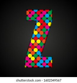 Vector sequins letter - Z. Glitter font shape of colored dots, points, circles. Sequin type, alphabet, font. Creative disco club bright sparkle. Multi color glitters, sparkles, paillettes letters.