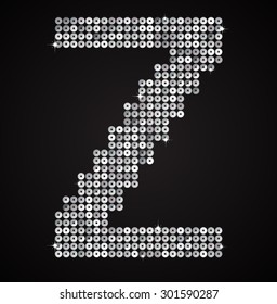 Vector sequins letter - Z. Glitter font shape of silver dots, points, circles. Sequin type, alphabet, font. Creative disco club bright sparkle. Silver glitters, sparkles, paillettes letters.