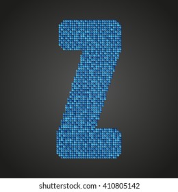 Vector sequins letter - Z. Glitter font shape of blue dots, points, circles. Sequin type, alphabet, font. Creative disco club bright sparkle. Blue glitters, sparkles, paillettes letters.