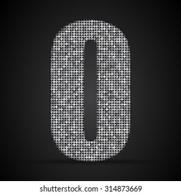 Vector sequins number - 0. Glitter font shape of silver dots, points, circles. Sequin type, alphabet, font. Creative disco club bright sparkle. Silver glitters, sparkles, paillettes figures.