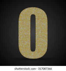 Vector sequins number - 0. Glitter font shape of golden dots, points, circles. Sequin type, alphabet, font. Creative disco club bright sparkle. Gold glitters, sparkles, paillettes figures.