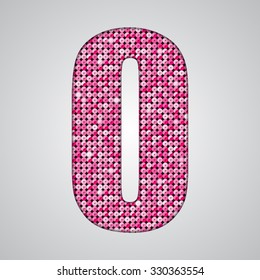 Vector sequins number - 0. Glitter font shape of pink dots, points, circles. Sequin type, alphabet, font. Creative disco club bright sparkle. Pink glitters, sparkles, paillettes figures.