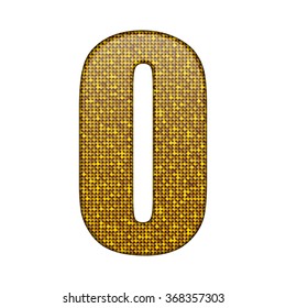 Vector sequins number - 0. Glitter font shape of golden dots, points, circles. Sequin type, alphabet, font. Creative disco club bright sparkle. Gold glitters, sparkles, paillettes figures.