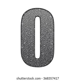 Vector sequins number - 0. Glitter font shape of silver dots, points, circles. Sequin type, alphabet, font. Creative disco club bright sparkle. Silver glitters, sparkles, paillettes figures.