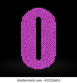 Vector sequins number - 0. Glitter font shape of pink dots, points, circles. Sequin type, alphabet, font. Creative disco club bright sparkle. Pink glitters, sparkles, paillettes figures.