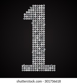 Vector sequins number - 1. Glitter font shape of silver dots, points, circles. Sequin type, alphabet, font. Creative disco club bright sparkle. Silver glitters, sparkles, paillettes figures.
