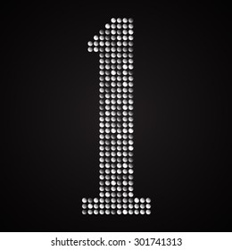 Vector sequins number - 1. Glitter font shape of silver dots, points, circles. Sequin type, alphabet, font. Creative disco club bright sparkle. Silver glitters, sparkles, paillettes figures.