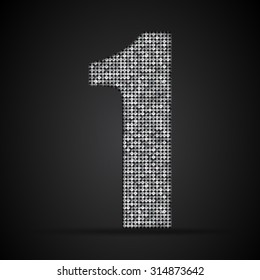 Vector sequins number - 1. Glitter font shape of silver dots, points, circles. Sequin type, alphabet, font. Creative disco club bright sparkle. Silver glitters, sparkles, paillettes figures.