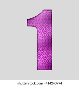 Vector sequins number - 1. Glitter font shape of pink dots, points, circles. Sequin type, alphabet, font. Creative disco club bright sparkle. Pink glitters, sparkles, paillettes figures.