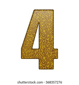 Vector sequins number - 4. Glitter font shape of golden dots, points, circles. Sequin type, alphabet, font. Creative disco club bright sparkle. Gold glitters, sparkles, paillettes figures.