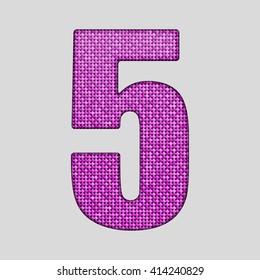 Vector sequins number - 5. Glitter font shape of pink dots, points, circles. Sequin type, alphabet, font. Creative disco club bright sparkle. Pink glitters, sparkles, paillettes figures.