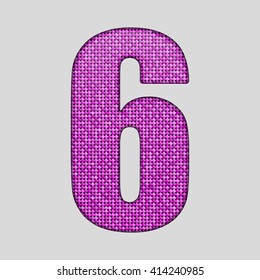Vector sequins number - 6. Glitter font shape of pink dots, points, circles. Sequin type, alphabet, font. Creative disco club bright sparkle. Pink glitters, sparkles, paillettes figures.