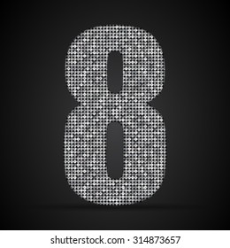 Vector sequins number - 8. Glitter font shape of silver dots, points, circles. Sequin type, alphabet, font. Creative disco club bright sparkle. Silver glitters, sparkles, paillettes figures.