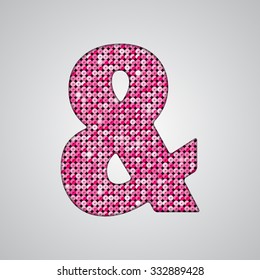 Vector sequins sign ampersand mark. Glitter font shape of pink dots, points, circles. Creative disco club bright sparkle. Pink glitters, sparkles, paillettes letters. Alarm, attention, error