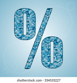 Vector sequins sign commercial percent. Glitter font shape of blue dots, points, circles. Creative disco club bright sparkle. Blue glitters, sparkles, paillettes letters. Store, retail, credit.