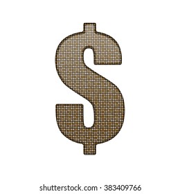 Vector sequins sign commercial percent. Glitter font shape of golden dots. Creative disco club bright sparkle. Gold glitters, sparkles, paillettes letters. Symbol usd dollar,  USA money. Sale. 
