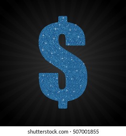 Vector sequins sign commercial percent. Glitter font shape of blue dots. Creative disco club bright sparkle. Blue glitters, sparkles, paillettes letters. Symbol usd dollar,  USA money. Sale. 