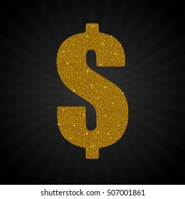 Vector sequins sign commercial percent. Glitter font shape of golden dots. Creative disco club bright sparkle. Gold glitters, sparkles, paillettes letters. Symbol usd dollar,  USA money. Sale. 
