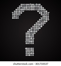 Vector sequins sign question mark. Glitter font shape of silver dots, points, circles. Creative disco club bright sparkle. Silver glitters, sparkles, paillettes letters. Question, ask, answer.