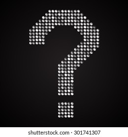 Vector sequins sign question mark. Glitter font shape of silver dots, points, circles. Creative disco club bright sparkle. Silver glitters, sparkles, paillettes letters. Question, ask, answer.